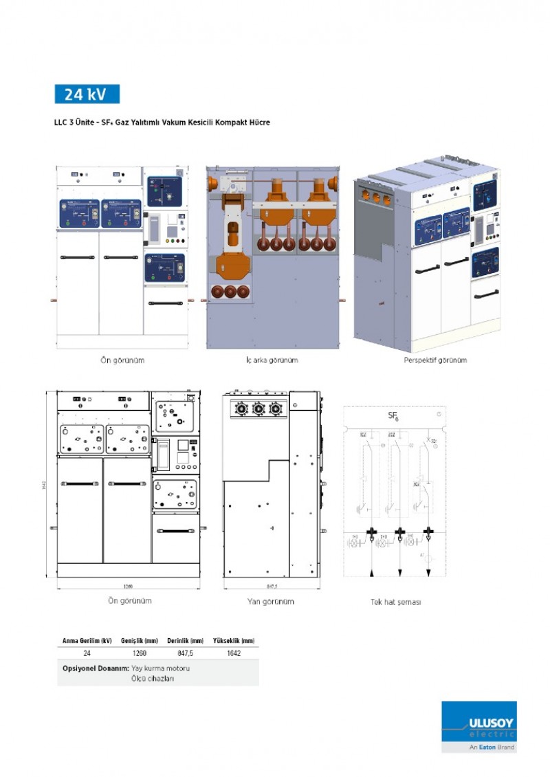 URING 24 LLC 3 Ünite SF6 gaz yalıtımlı vakum kesicili kompakt hücre
