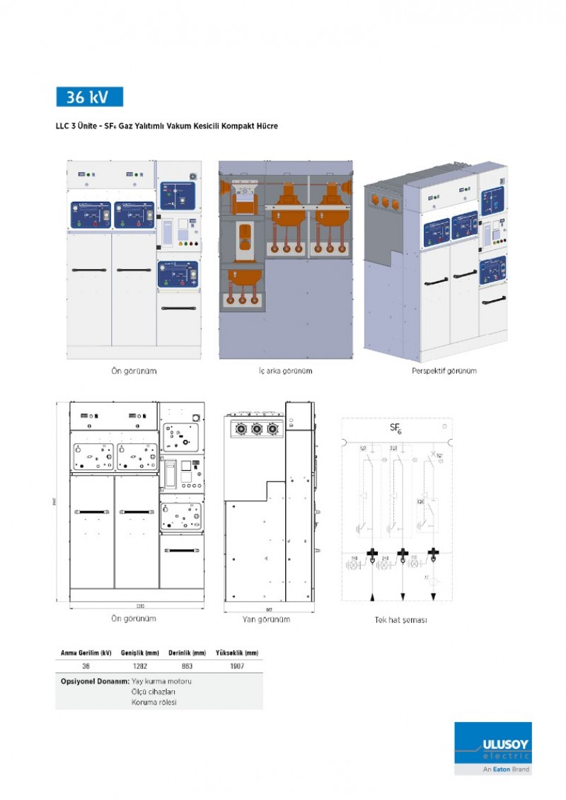 URING 36 LLC 3 Ünite SF6 gaz yalıtımlı vakum kesicili kompakt hücre