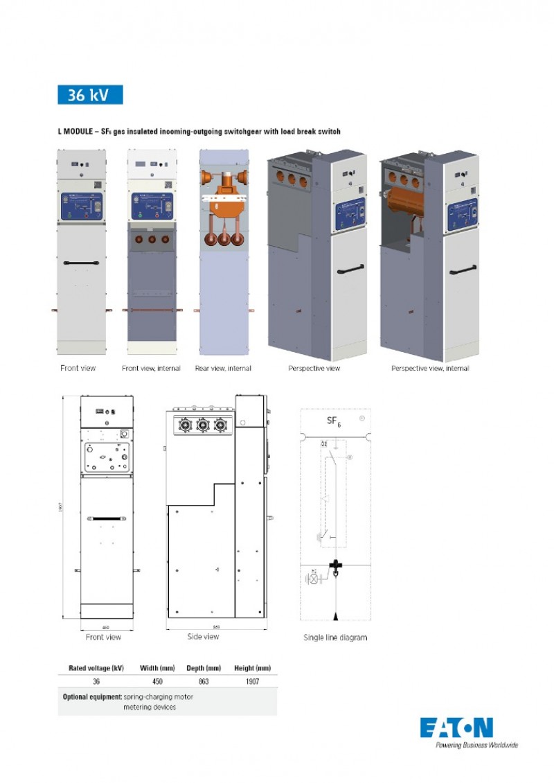 URING 36 L Module SF6 gas insulated incoming-outgoing switchgear with LBS