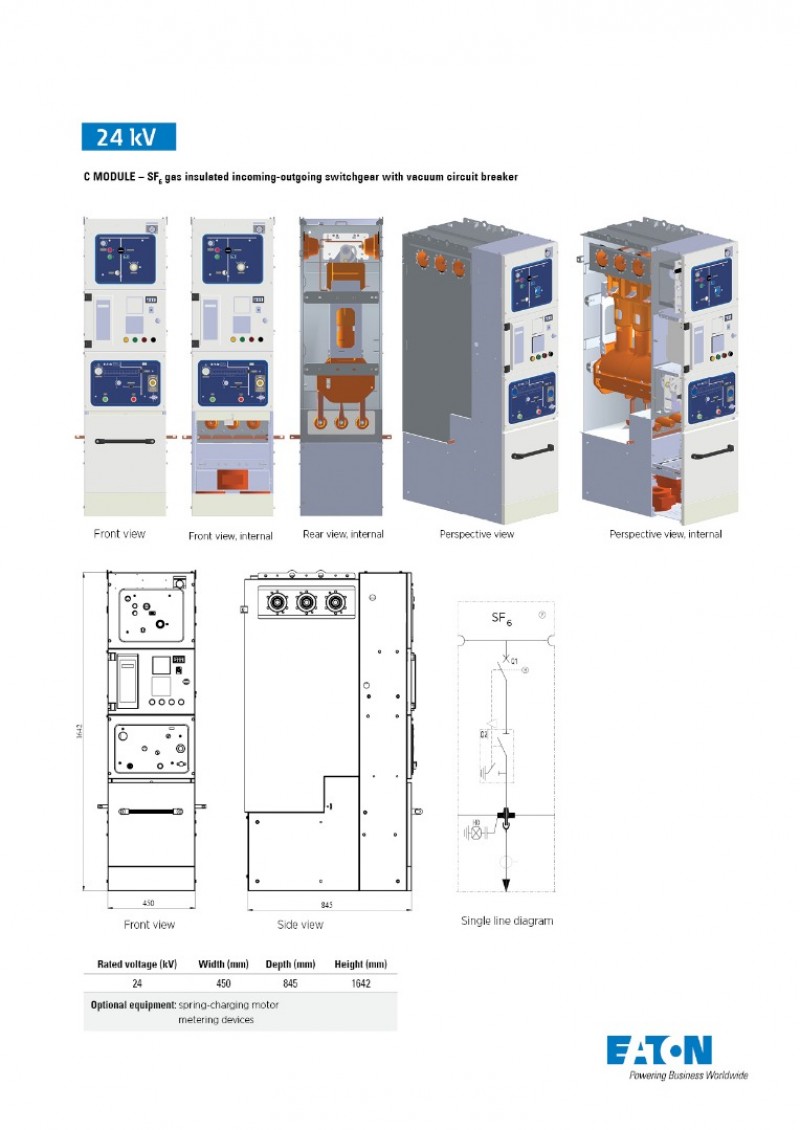 URING 24 C Module SF6 gas insulated incoming-outgoing switchgear with vacuum circuit breaker