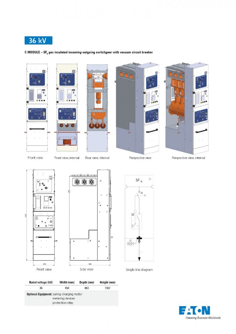 URING 36 C Module SF6 gas insulated incoming-outgoing switchgear with vacuum circuit breaker