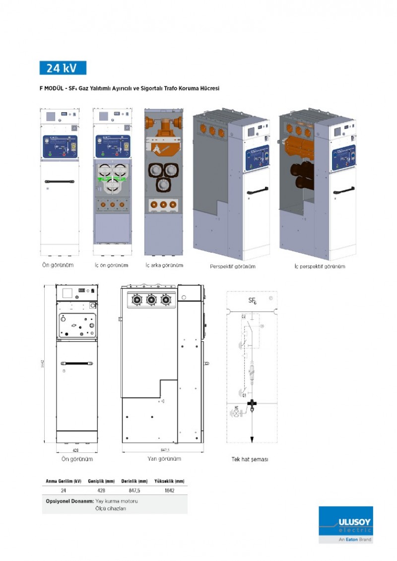 URING 24 F Modül SF6 gaz yalıtımlı ayırıcılı ve sigortalı trafo koruma hücresi