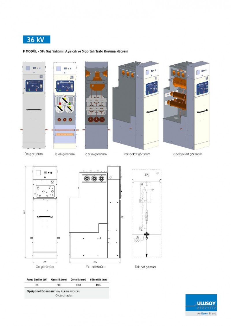 URING 36 F Modül SF6 gaz yalıtımlı ayırıcılı ve sigortalı trafo koruma hücresi
