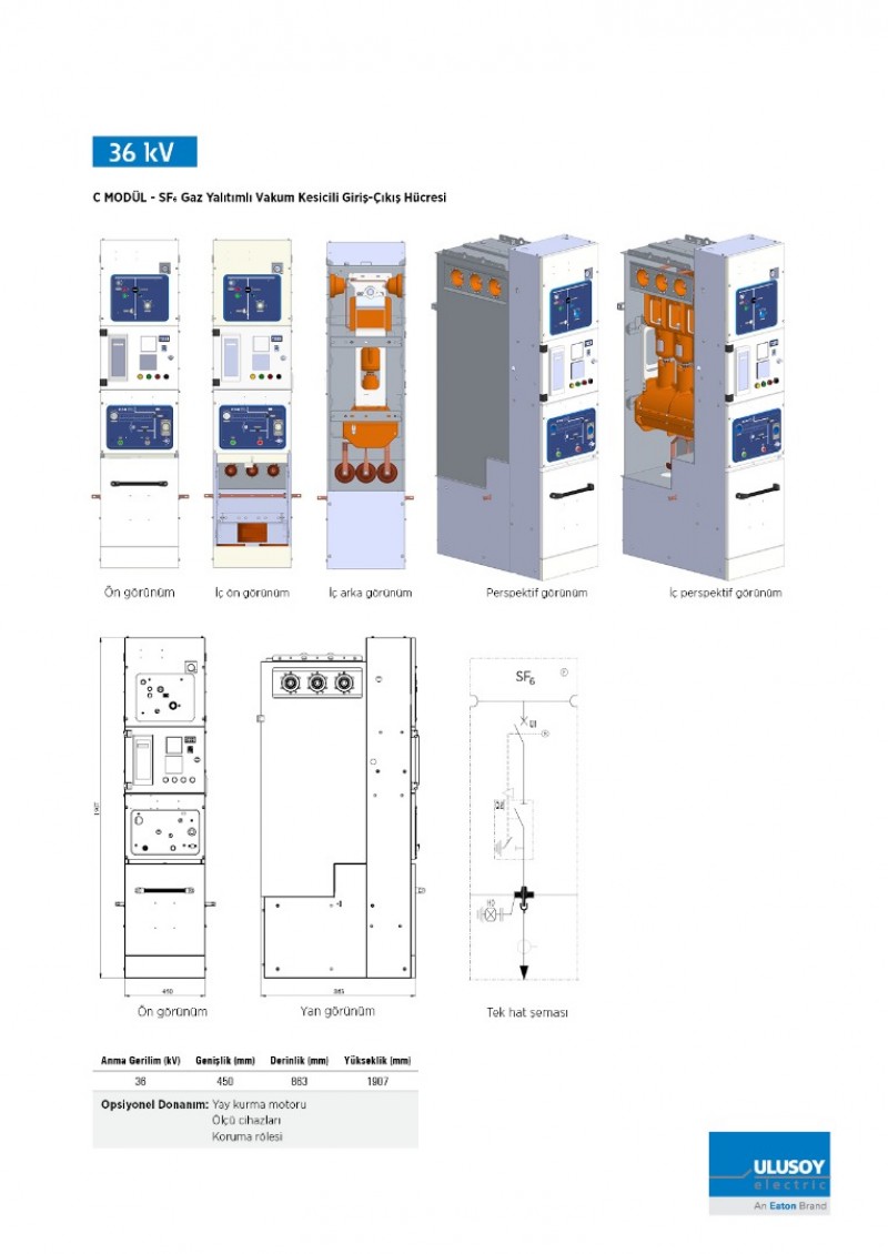 URING 36 C Modül SF6 gaz yalıtımlı vakum kesicili giriş-çıkış hücresi